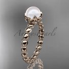 14kt rose gold diamond leaf and vine, floral pearl wedding ring, engagement ring AP34