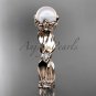 14k rose gold diamond pearl vine and leaf engagement ring AP58