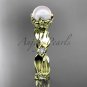 14k yellow gold diamond pearl vine and leaf engagement ring AP58