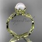 14k yellow gold diamond pearl vine and leaf engagement ring AP58