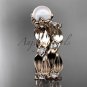 14k rose gold diamond pearl vine and leaf engagement set AP58S