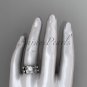 14k white gold diamond pearl vine and leaf engagement set AP58S