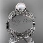 Platinum diamond pearl vine and leaf engagement set AP58S