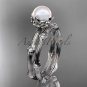 14k white gold diamond pearl vine and leaf engagement set AP38S