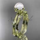 14k yellow gold diamond pearl vine and leaf engagement set AP38S