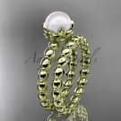 14kt yellow gold diamond leaf and vine, floral pearl wedding set, engagement set AP34S