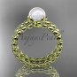 14kt yellow gold diamond leaf and vine, floral pearl wedding set, engagement set AP34S