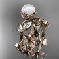 14kt rose gold diamond leaf and vine, floral pearl wedding set, engagement set AP20S