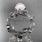 14kt white gold diamond leaf and vine, floral pearl wedding set, engagement set AP20S
