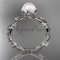 14k white gold diamond pearl vine and leaf engagement ring AP59