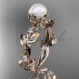 14k rose gold diamond pearl vine and leaf engagement ring AP59