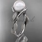 14k white gold diamond pearl vine and leaf engagement ring AP64