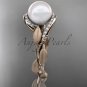 14k rose gold diamond pearl vine and leaf engagement ring AP64