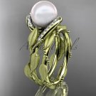 14k yellow gold diamond pearl vine and leaf engagement set AP64S