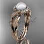 14k rose gold diamond pearl vine and leaf engagement ring AP65