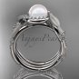 Platinum diamond pearl vine and leaf engagement set AP65S