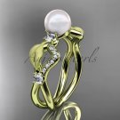 14k yellow gold diamond pearl vine and leaf engagement ring AP68