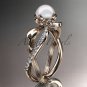 14k rose gold diamond pearl vine and leaf engagement ring AP70