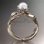 14k rose gold diamond pearl vine and leaf engagement ring AP70