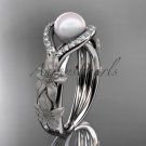 14k white gold diamond pearl vine and leaf engagement ring AP85
