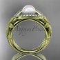 14k yellow gold diamond pearl vine and leaf engagement ring AP85