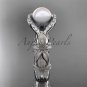 Platinum diamond pearl vine and leaf engagement ring AP85