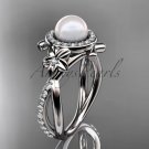 14k white gold diamond pearl vine and leaf engagement ring AP89
