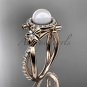 14k rose gold diamond pearl vine and leaf engagement ring AP89