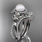 14k white gold diamond pearl vine and leaf engagement set AP89S