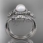 14k white gold diamond pearl vine and leaf engagement set AP89S