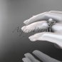 14k white gold diamond pearl vine and leaf engagement set AP89S