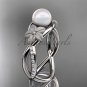 14k white gold diamond pearl vine and leaf engagement ring AP90