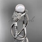 Platinum diamond pearl vine and leaf engagement ring AP90