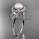 14k white gold diamond pearl vine and leaf engagement ring AP91