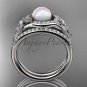 14k white gold diamond pearl vine and leaf engagement set AP91S