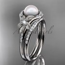 Platinum diamond pearl vine and leaf engagement set AP91S