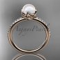 14k rose gold diamond pearl vine and leaf engagement ring AP92