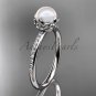 Platinum diamond pearl vine and leaf engagement ring AP92