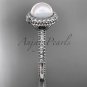 14k white gold diamond pearl vine and leaf engagement ring AP95