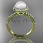 14k yellow gold diamond pearl vine and leaf engagement ring AP95