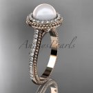 14k rose gold diamond pearl vine and leaf engagement ring AP97