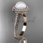 14k rose gold diamond pearl vine and leaf engagement ring AP97