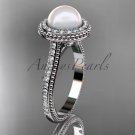 Platinum diamond pearl vine and leaf engagement ring AP97