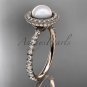 14k rose gold diamond pearl vine and leaf engagement ring AP106