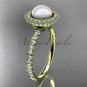 14k yellow gold diamond pearl vine and leaf engagement ring AP106
