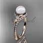 14k rose gold diamond pearl vine and leaf engagement ring AP112