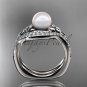 14k white gold diamond pearl vine and leaf engagement set AP112S
