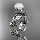 14k white gold diamond pearl vine and leaf engagement ring AP124