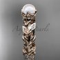 14k rose gold diamond pearl vine and leaf engagement ring AP124