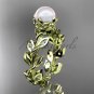 14k yellow gold diamond pearl vine and leaf engagement ring AP124